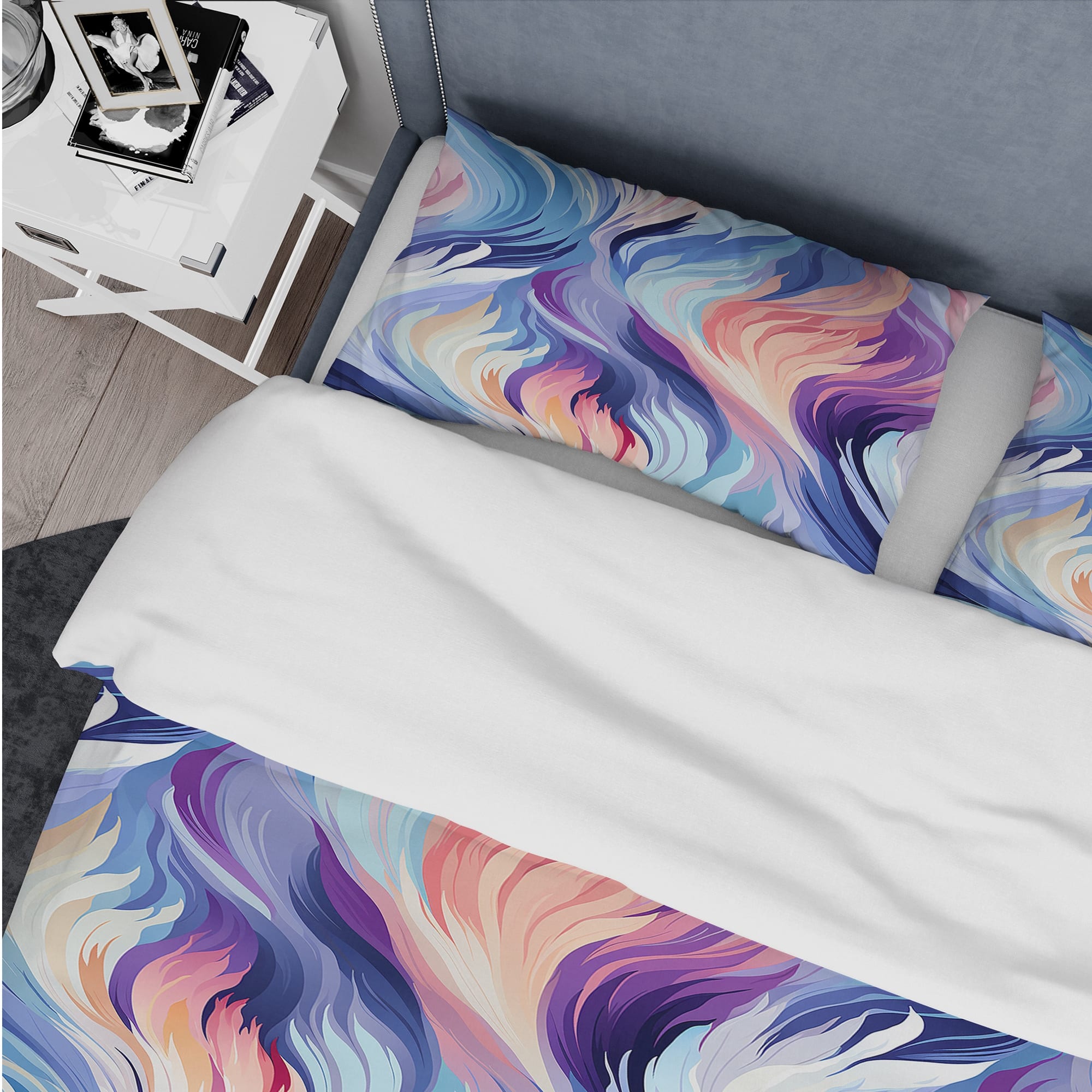 Designart "Purple And Blue Mystic Ikat Dreams" Blue Modern Bedding